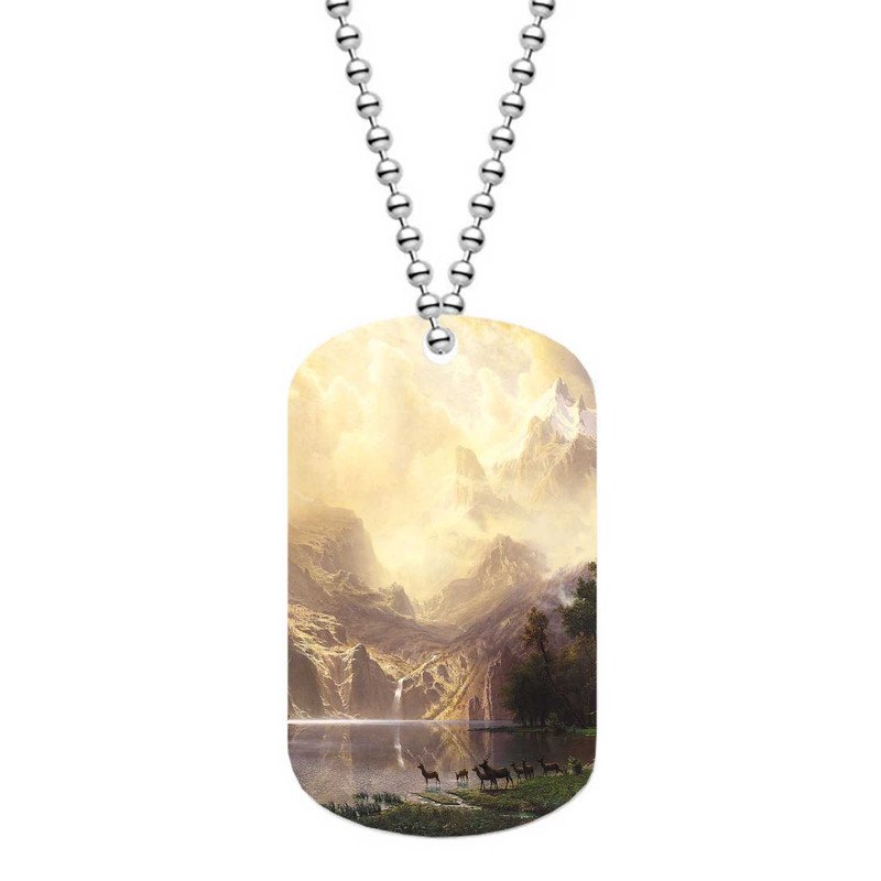 Zavstyle Albert Bierstadt Among the Sierra Nevada Mountains California Dog Tag Military Stainless Ste