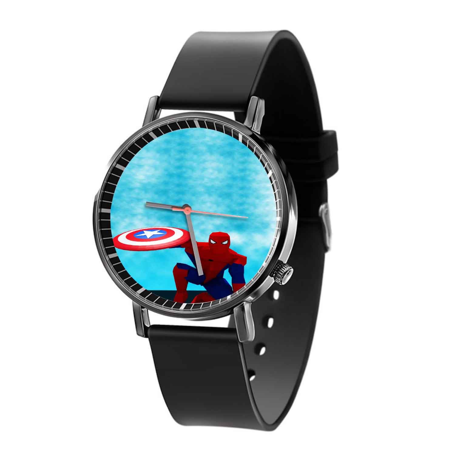 Zavstyle Spiderman With Captain America Shield Art Quartz Watch With Gift Box